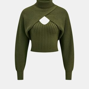 Commense Forest Green Cut-Out Turtleneck Sweater